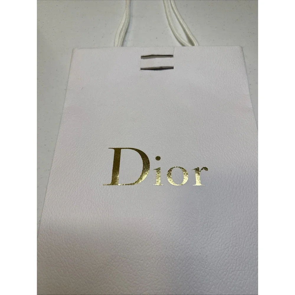 Christian DIOR Shopping Paper Gift Bag Pebbled Textured White ((0487)